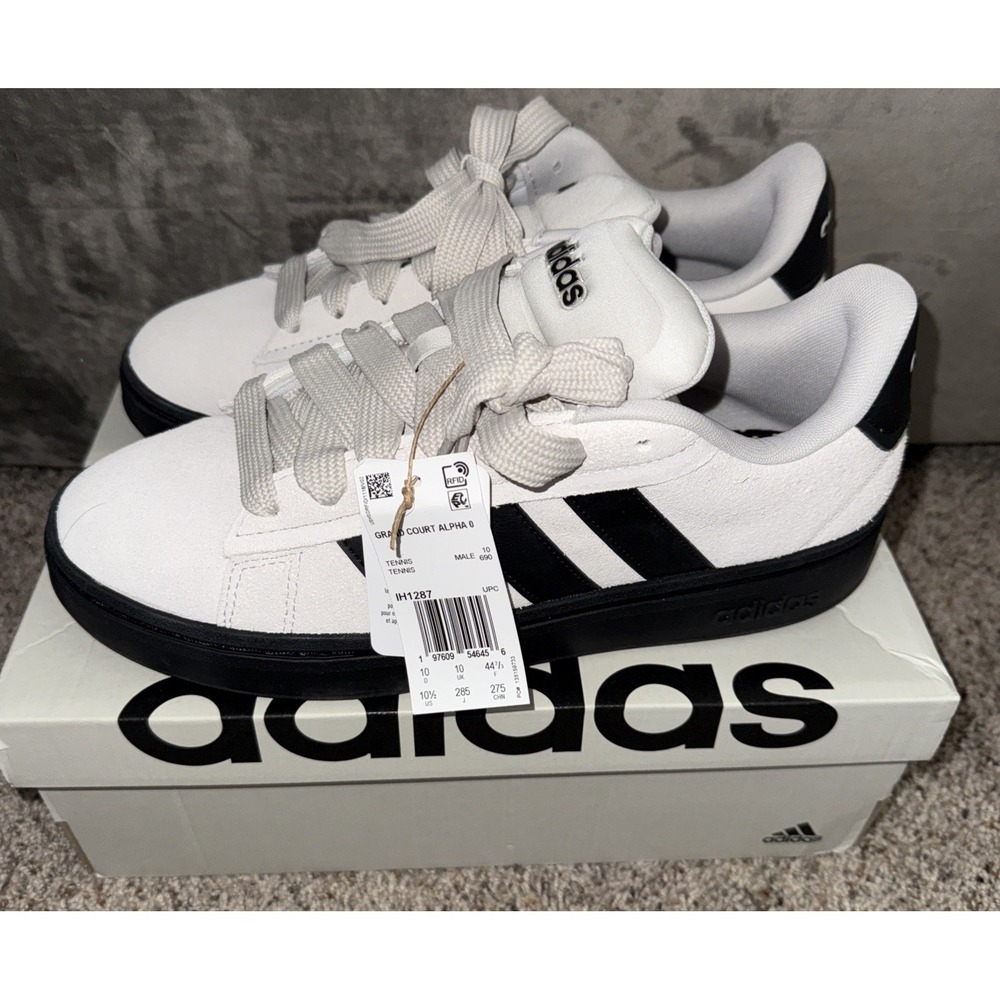 Adidas US 10.5 Men's Gray/Black Suede Comfort Retro Grand Court Alpha IH1287